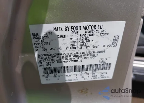 2010 Ford Escape Xls from USA, damaged, VIN 1FMCU0C75AKC30502